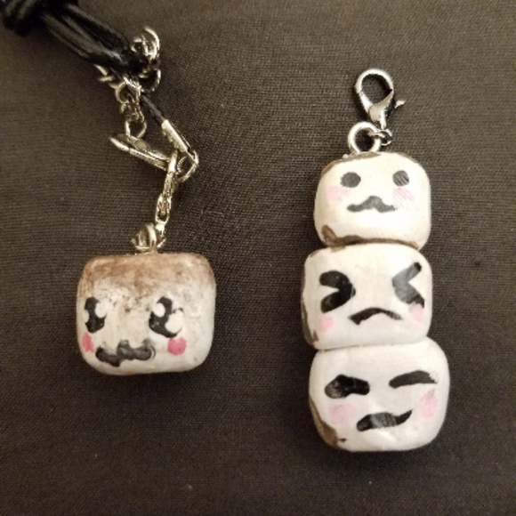 Set of 2 Hand Crafted Marshmallow Necklace/Choker Charms Cimes with 1 Cord - Picture 1 of 3